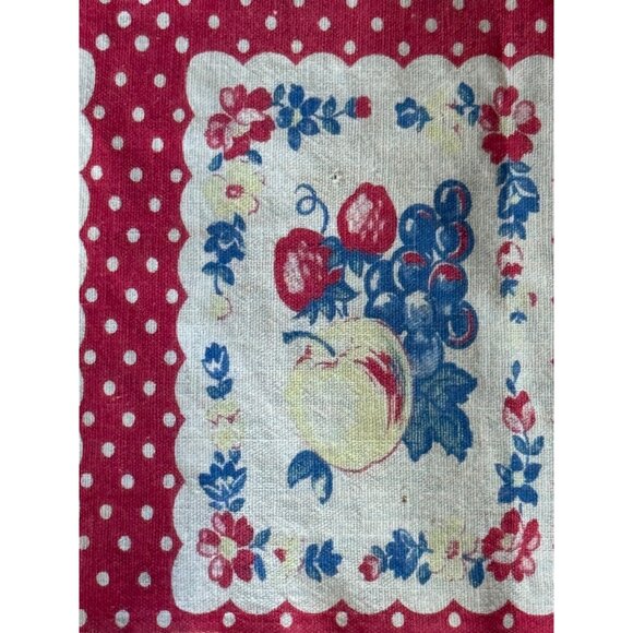 Vintage Red Polka Dot Fruit-Themed  Table Cloth 32" x32" Square - Picture 2 of 7